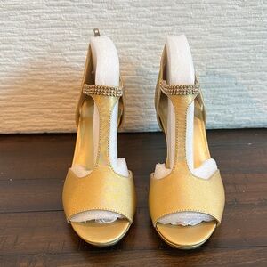 Easy Street Gold Women's Heels with Rhinestone Detail